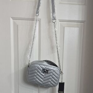 Badgley Mischka Quilted Silver Crossbody Bag